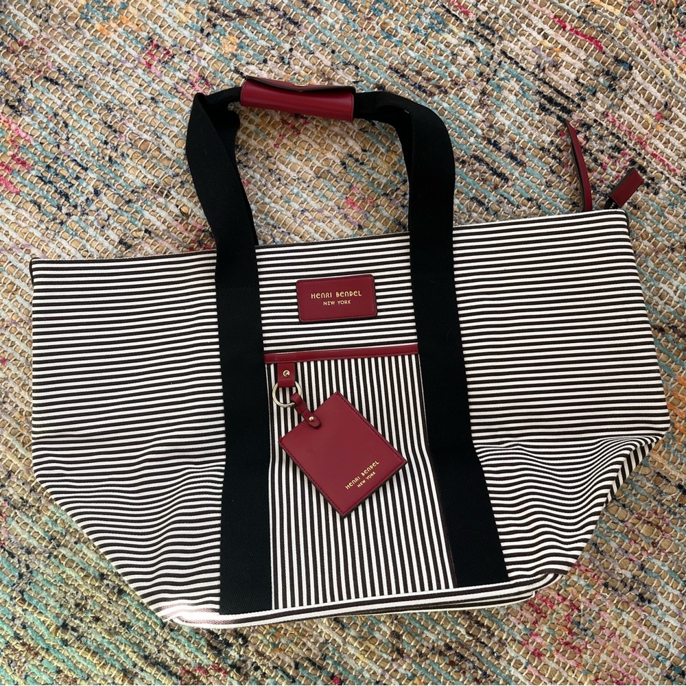 Vintage Henri Bendel Striped Canvas Zip Tote Bag (never used) 🖤✨